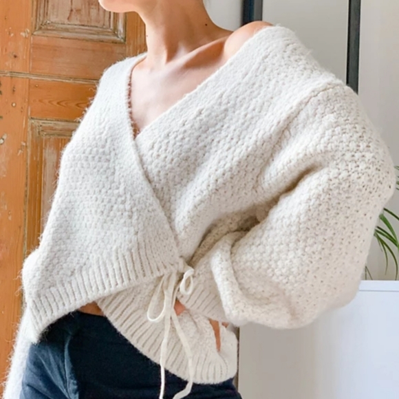 Ivory Knit Wrap Sweater | Poshmark